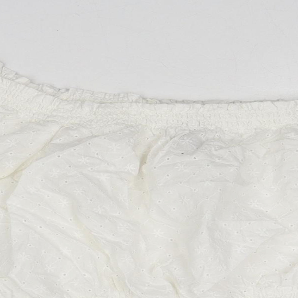Divided by H&M Womens White Cotton Cropped Blouse Size S Boat Neck