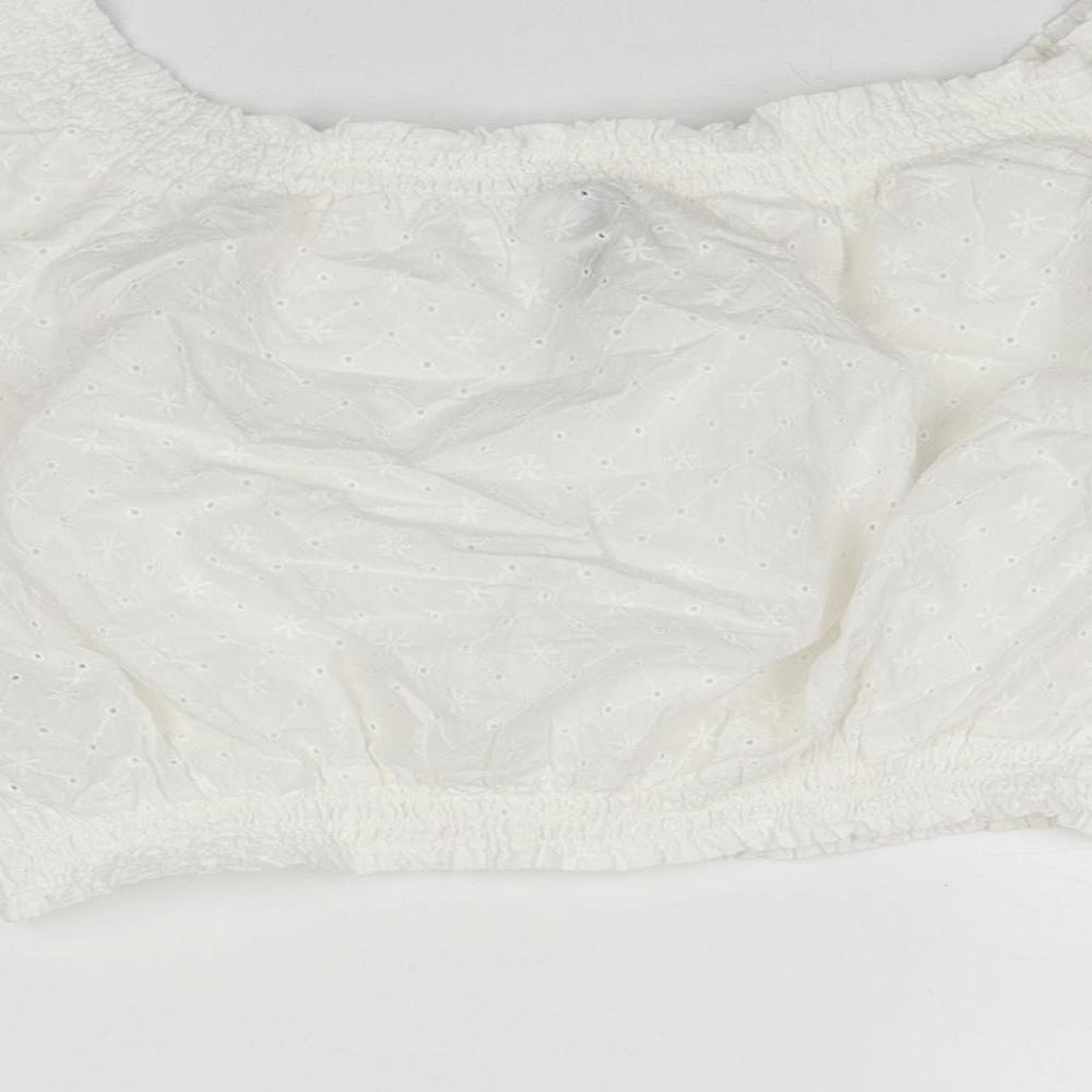Divided by H&M Womens White Cotton Cropped Blouse Size S Boat Neck