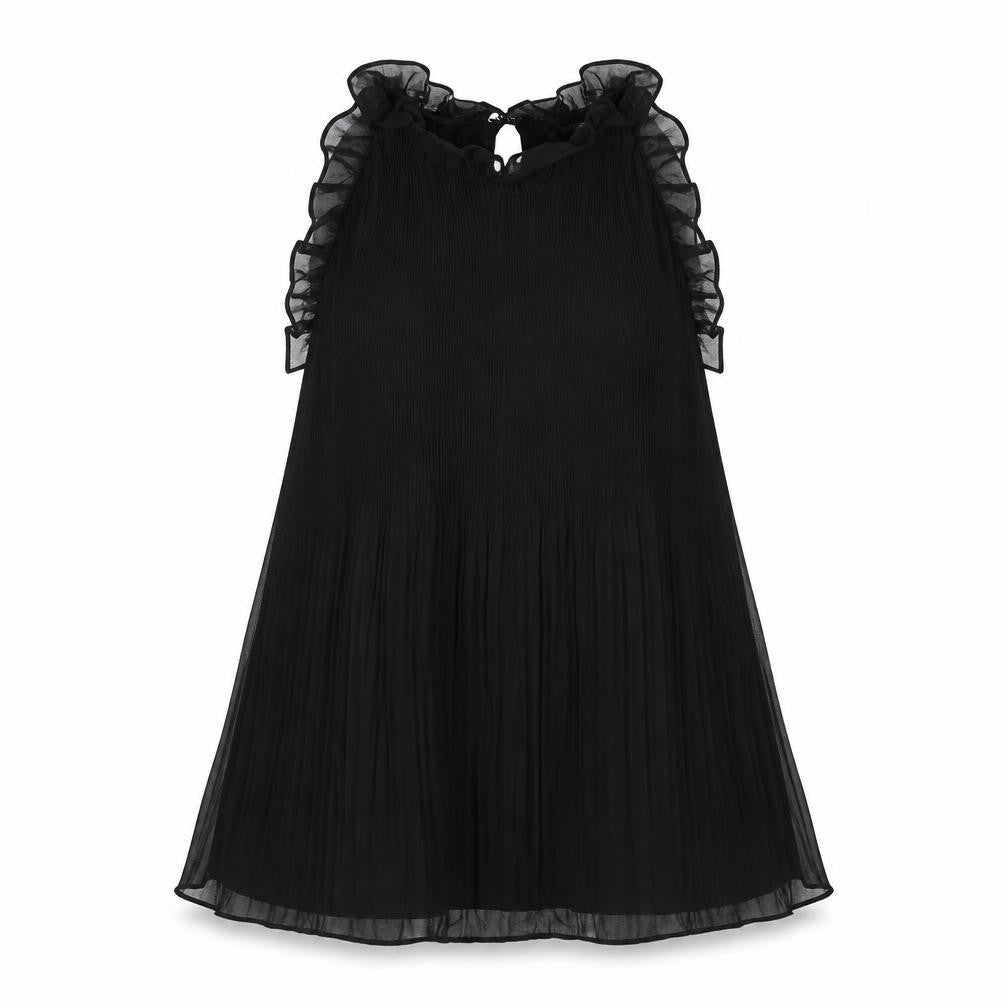 Front view of Zara women’s black polyester tunic blouse, size S, round neck