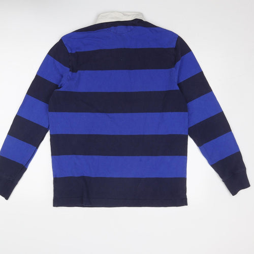 Polo Ralph Lauren Mens Blue Striped Cotton Polo Size M Collared Button