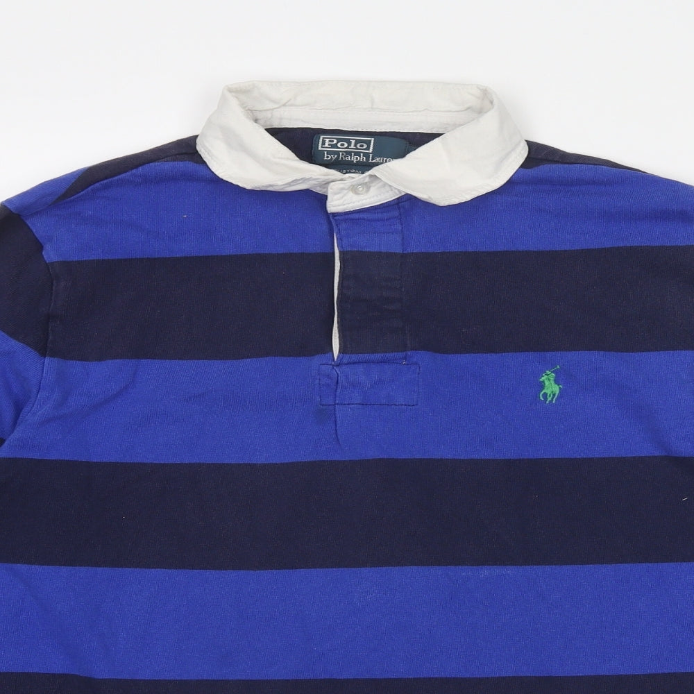 Polo Ralph Lauren Mens Blue Striped Cotton Polo Size M Collared Button