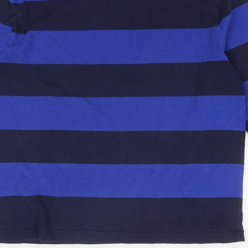 Polo Ralph Lauren Mens Blue Striped Cotton Polo Size M Collared Button