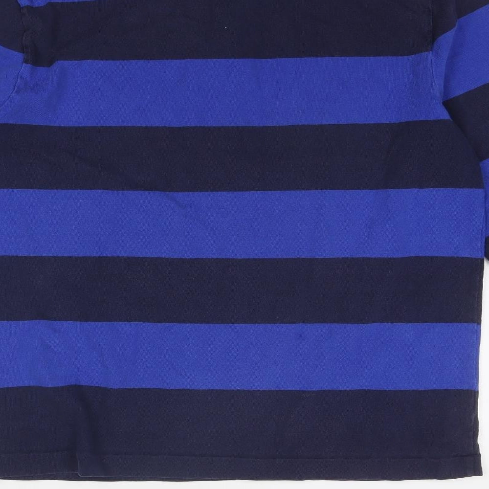 Polo Ralph Lauren Mens Blue Striped Cotton Polo Size M Collared Button