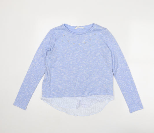 H&M Girls Blue Round Neck Viscose Pullover Jumper Size 11-12 Years Pullover