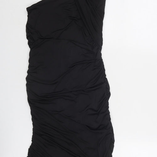 Stradivarius Womens Black Polyester Bodycon Size M Round Neck Pullover - Asymmetric Neckline