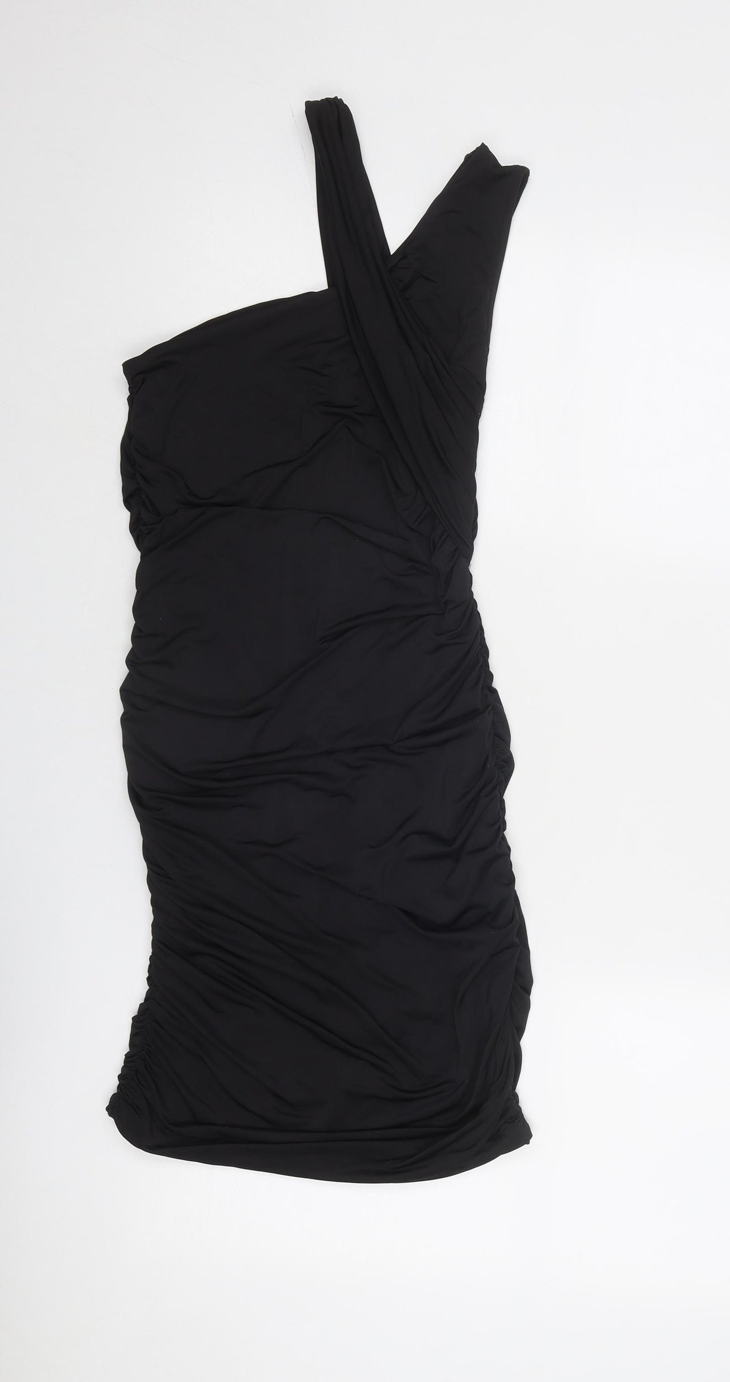 Stradivarius Womens Black Polyester Bodycon Size M Round Neck Pullover - Asymmetric Neckline