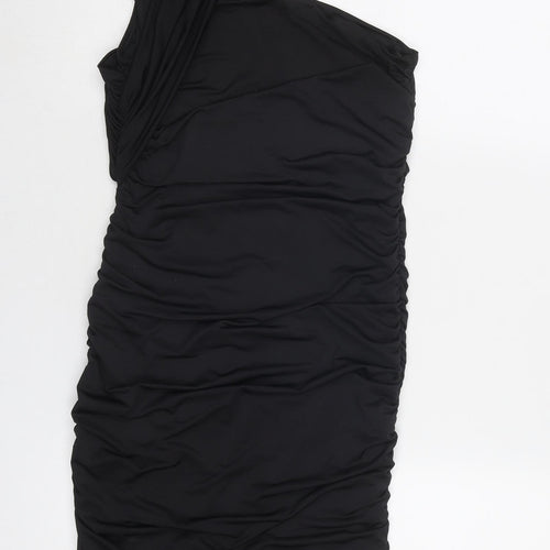 Stradivarius Womens Black Polyester Bodycon Size M Round Neck Pullover - Asymmetric Neckline