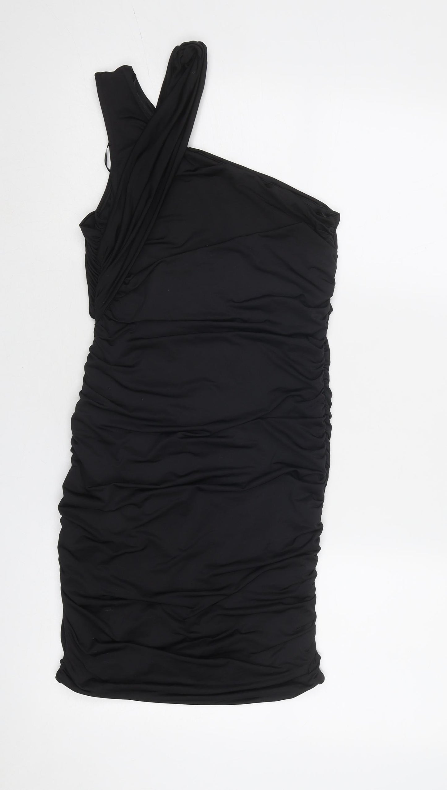 Stradivarius Womens Black Polyester Bodycon Size M Round Neck Pullover - Asymmetric Neckline