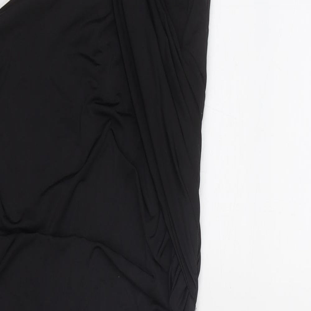 Stradivarius Womens Black Polyester Bodycon Size M Round Neck Pullover - Asymmetric Neckline