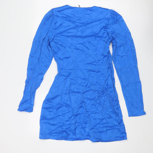 Zara Womens Blue Viscose Mini Size M V-Neck Hook & Eye