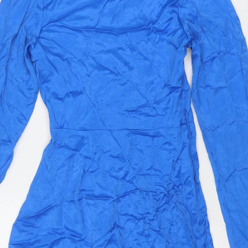 Zara Womens Blue Viscose Mini Size M V-Neck Hook & Eye