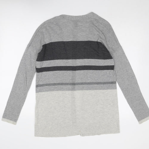 Gap Womens Grey V-Neck Striped Acrylic Cardigan Jumper Size S