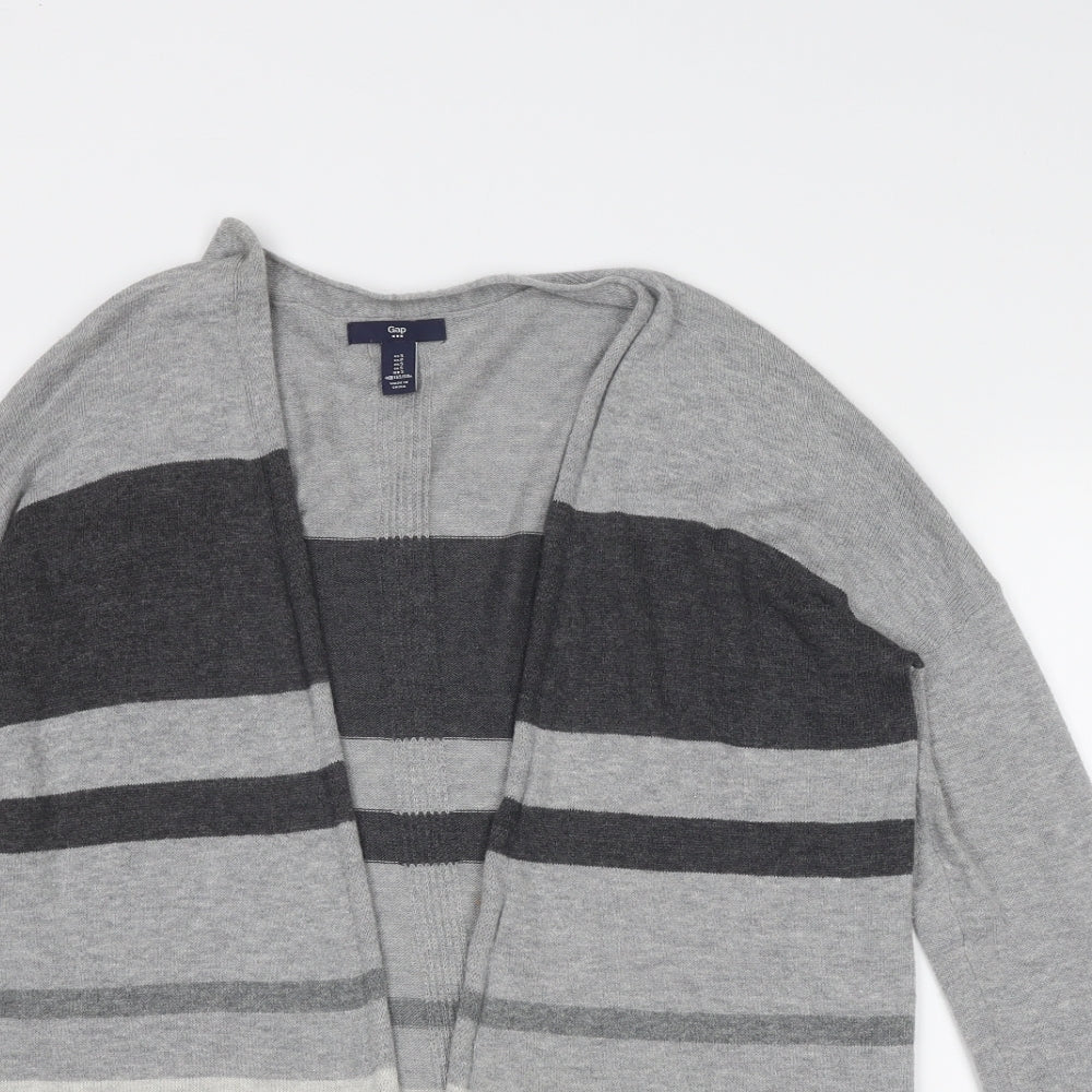 Gap Womens Grey V-Neck Striped Acrylic Cardigan Jumper Size S