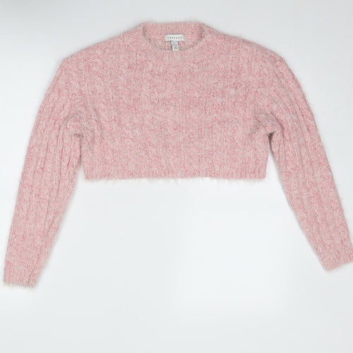 Topshop Womens Pink Round Neck Acrylic Pullover Jumper Size S