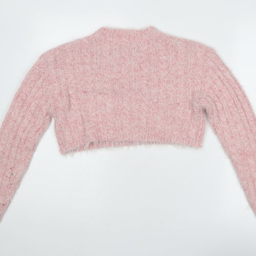 Topshop Womens Pink Round Neck Acrylic Pullover Jumper Size S