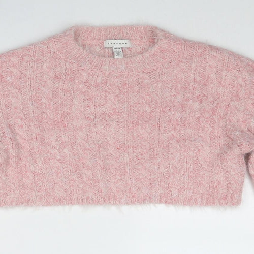 Topshop Womens Pink Round Neck Acrylic Pullover Jumper Size S
