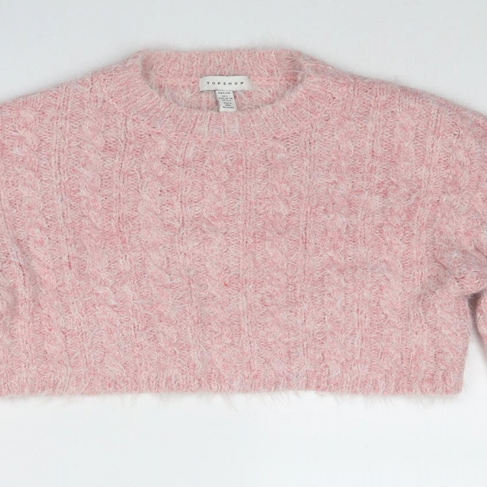 Topshop Womens Pink Round Neck Acrylic Pullover Jumper Size S
