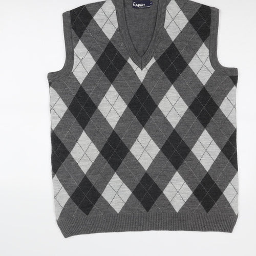 Esquire Mens Grey V-Neck Argyle/Diamond Acrylic Vest Jumper Size XL Sleeveless