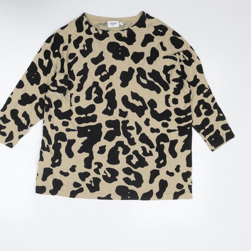 Saint Tropez Clothing Womens Beige Boat Neck Animal Print Viscose Pullover Jumper Size L