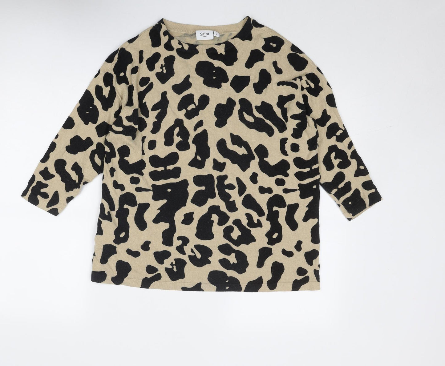 Saint Tropez Clothing Womens Beige Boat Neck Animal Print Viscose Pullover Jumper Size L