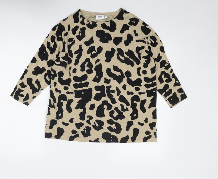 Saint Tropez Clothing Womens Beige Boat Neck Animal Print Viscose Pullover Jumper Size L