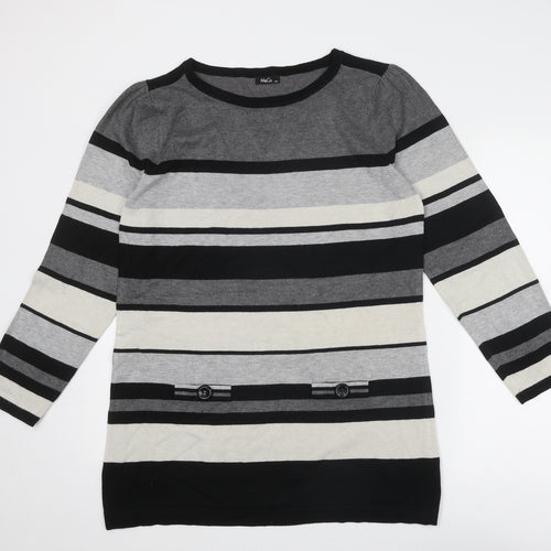 M&Co Womens Grey Boat Neck Striped Viscose Pullover Jumper Size 2XL
