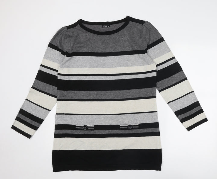 M&Co Womens Grey Boat Neck Striped Viscose Pullover Jumper Size 2XL