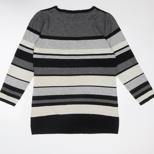M&Co Womens Grey Boat Neck Striped Viscose Pullover Jumper Size 2XL