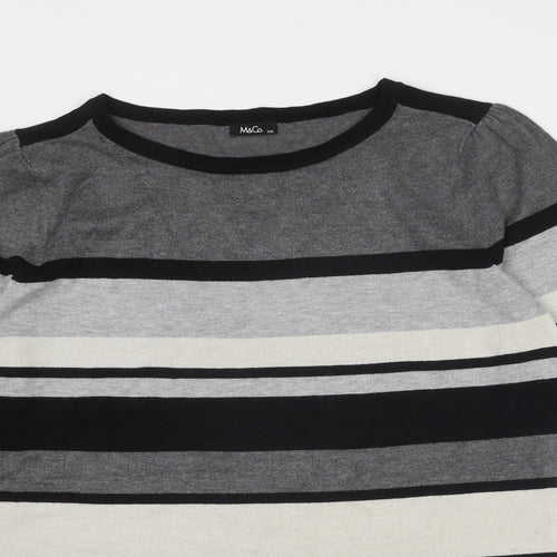M&Co Womens Grey Boat Neck Striped Viscose Pullover Jumper Size 2XL