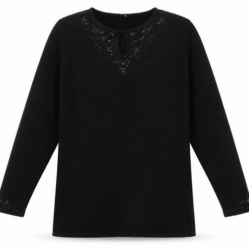 Marks and Spencer Womens Black Boat Neck Acrylic Pullover Jumper Size 10 - Embellished