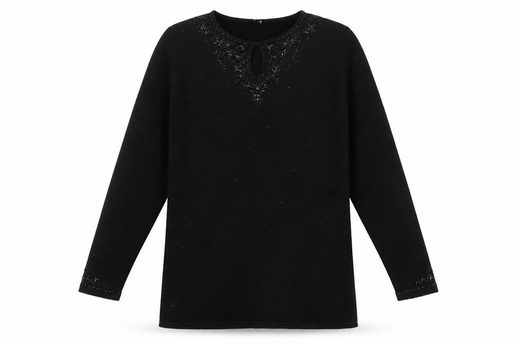 Marks and Spencer Womens Black Boat Neck Acrylic Pullover Jumper Size 10 - Embellished
