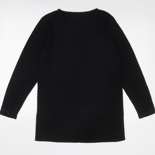 Marks and Spencer Womens Black Boat Neck Acrylic Pullover Jumper Size 10 - Embellished