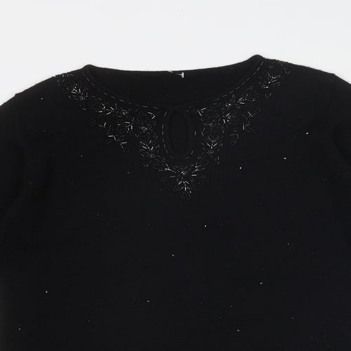 Marks and Spencer Womens Black Boat Neck Acrylic Pullover Jumper Size 10 - Embellished