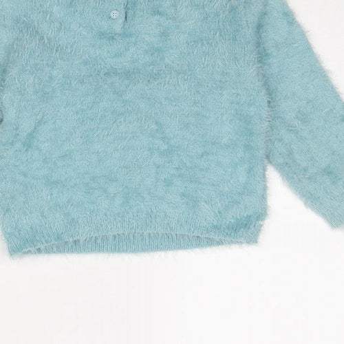Marks and Spencer Girls Blue Round Neck Polyacrylate Fibre Pullover Jumper Size 4-5 Years Button - Elephant