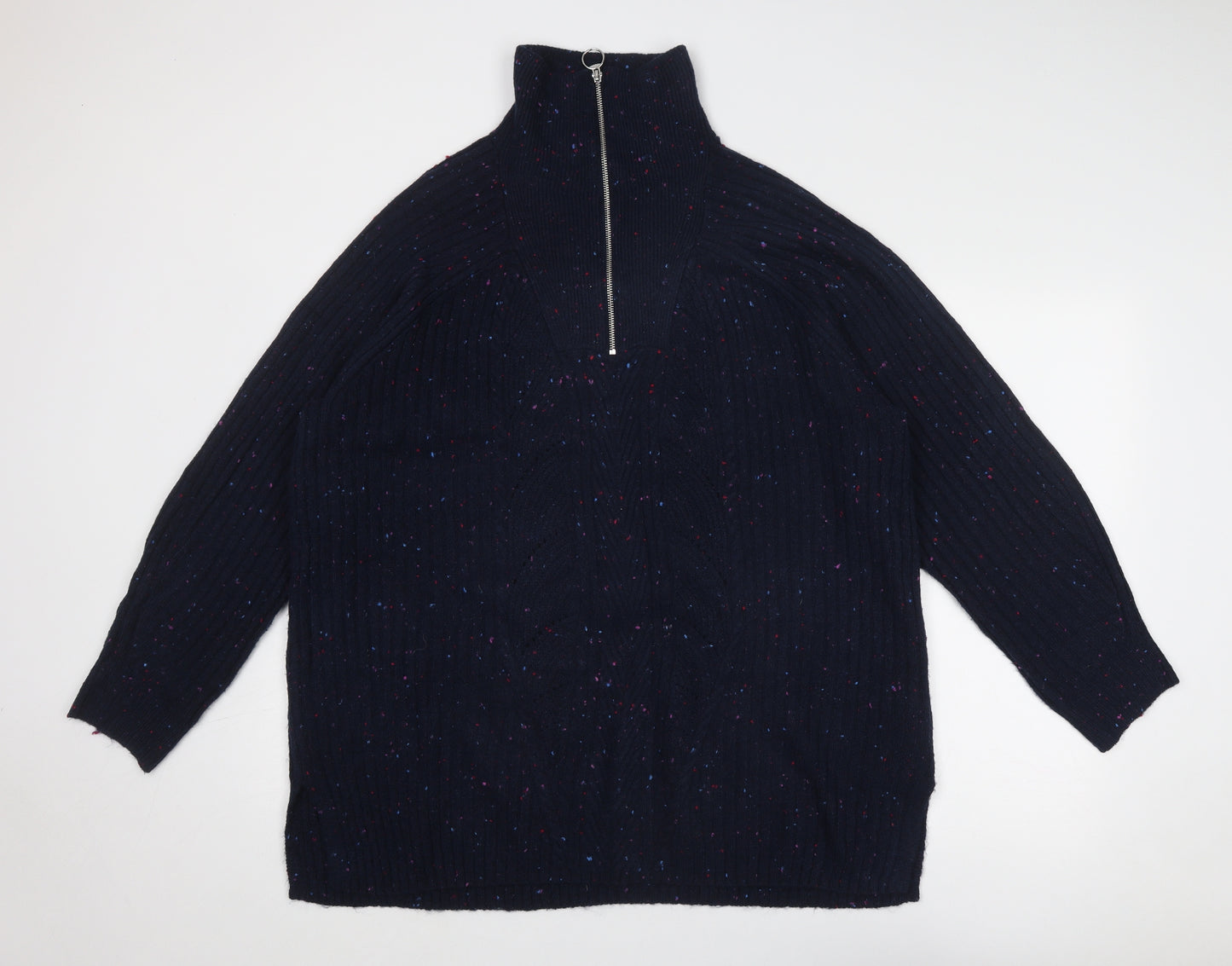 Marks and Spencer Womens Blue High Neck Acrylic Pullover Jumper Size XL - Flecked