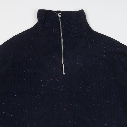 Marks and Spencer Womens Blue High Neck Acrylic Pullover Jumper Size XL - Flecked