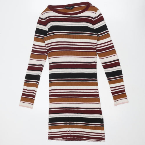 Dorothy Perkins Womens Multicoloured Boat Neck Striped Acrylic Tunic Jumper Size 6