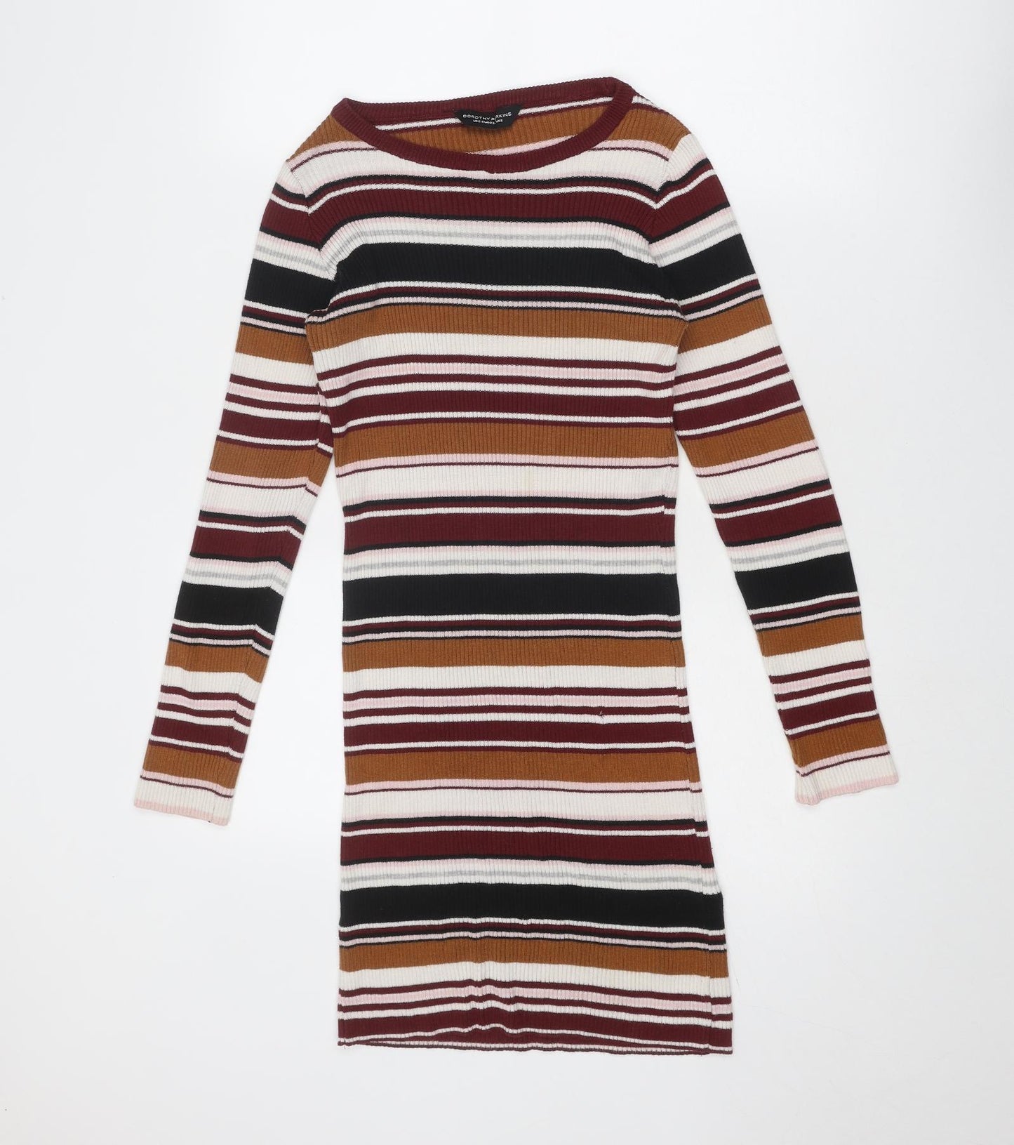 Dorothy Perkins Womens Multicoloured Boat Neck Striped Acrylic Tunic Jumper Size 6