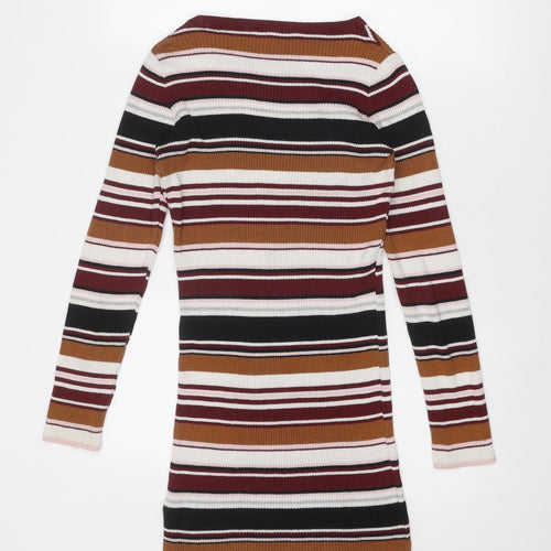 Dorothy Perkins Womens Multicoloured Boat Neck Striped Acrylic Tunic Jumper Size 6