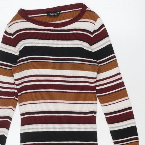 Dorothy Perkins Womens Multicoloured Boat Neck Striped Acrylic Tunic Jumper Size 6
