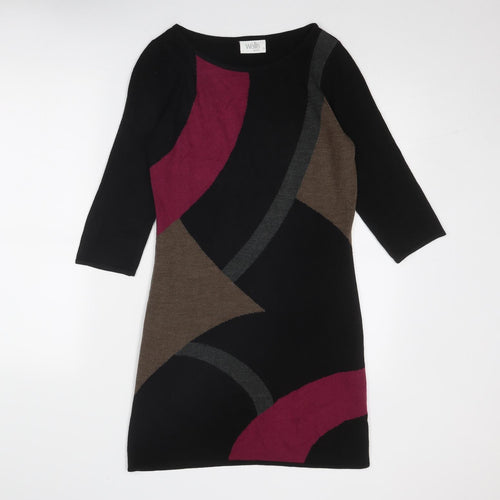 Wallis Womens Black Acrylic Jumper Dress Size S Round Neck Pullover - Geometric