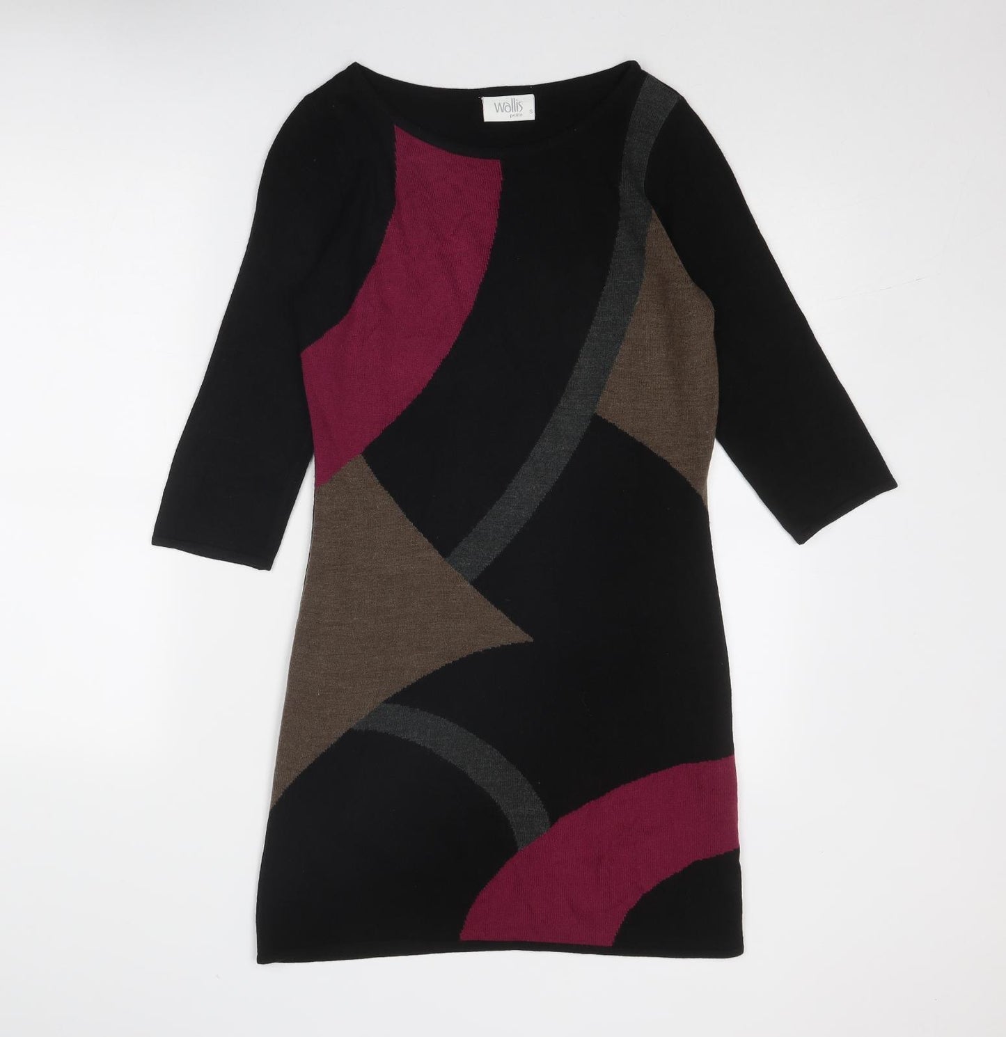 Wallis Womens Black Acrylic Jumper Dress Size S Round Neck Pullover - Geometric