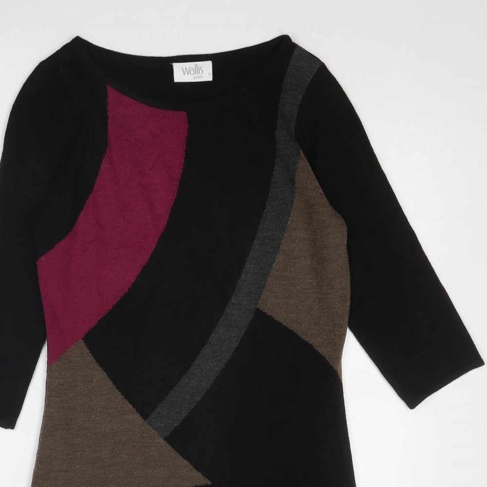 Wallis Womens Black Acrylic Jumper Dress Size S Round Neck Pullover - Geometric