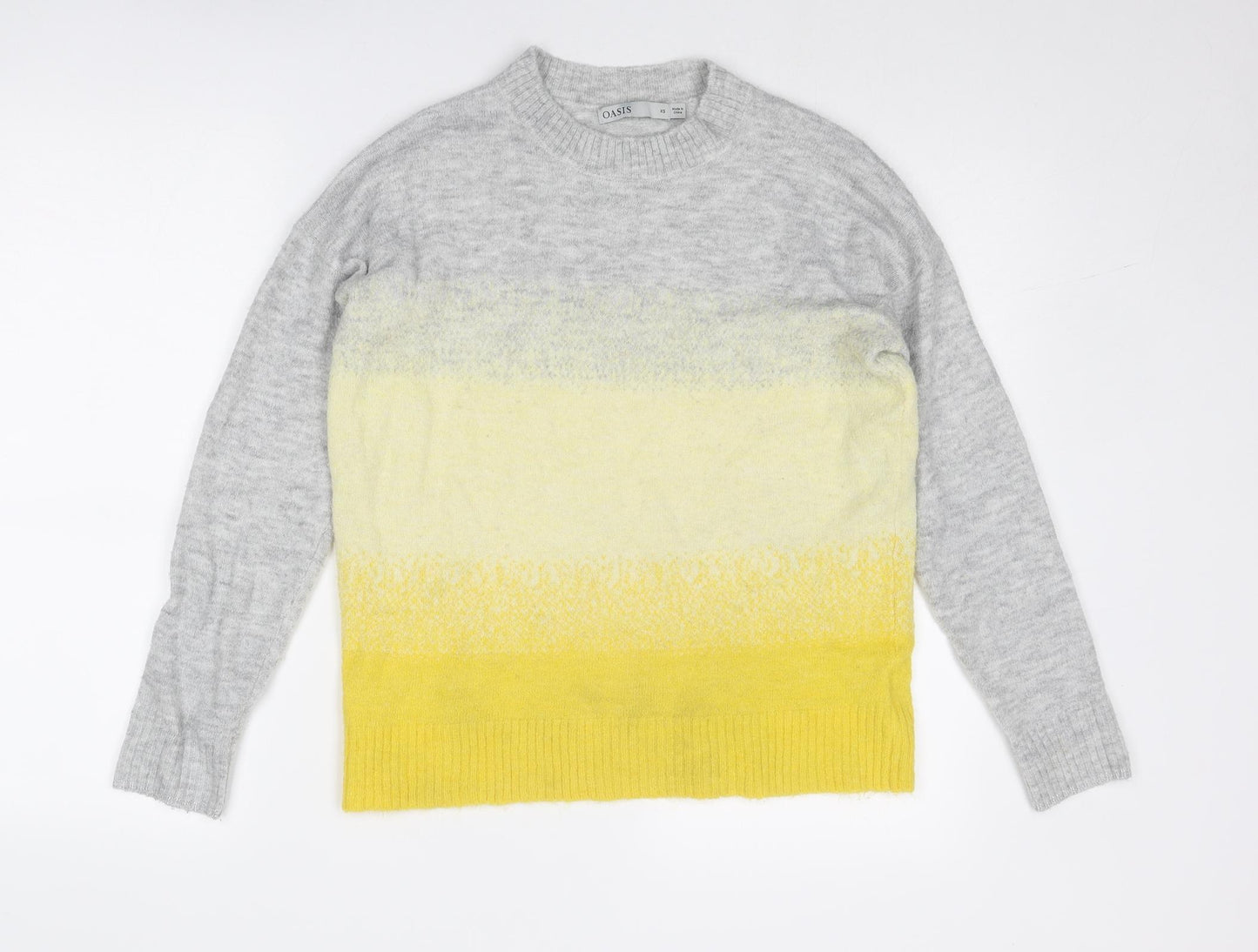 Oasis Womens Grey Crew Neck Acrylic Pullover Jumper Size XS - Colourblock
