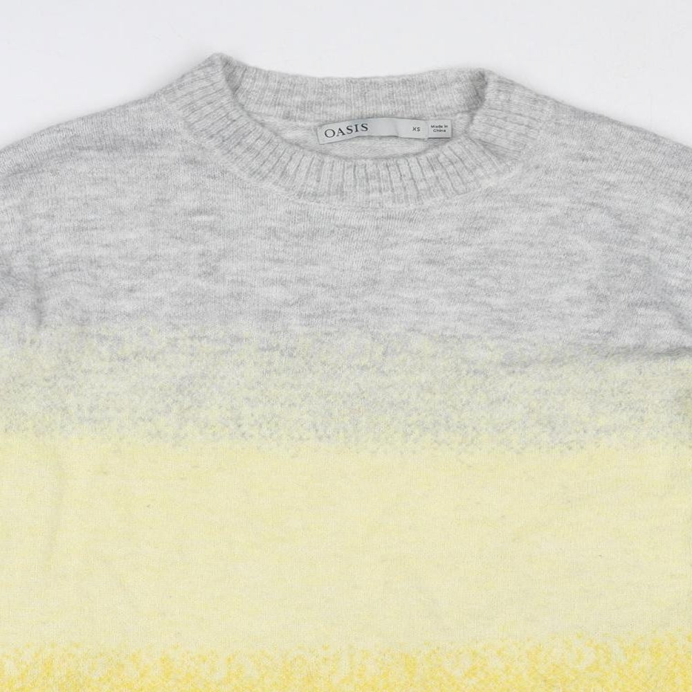 Oasis Womens Grey Crew Neck Acrylic Pullover Jumper Size XS - Colourblock