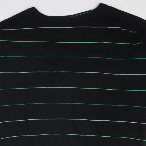 O'Neill Mens Black Round Neck Striped Cotton Pullover Jumper Size M Long Sleeve