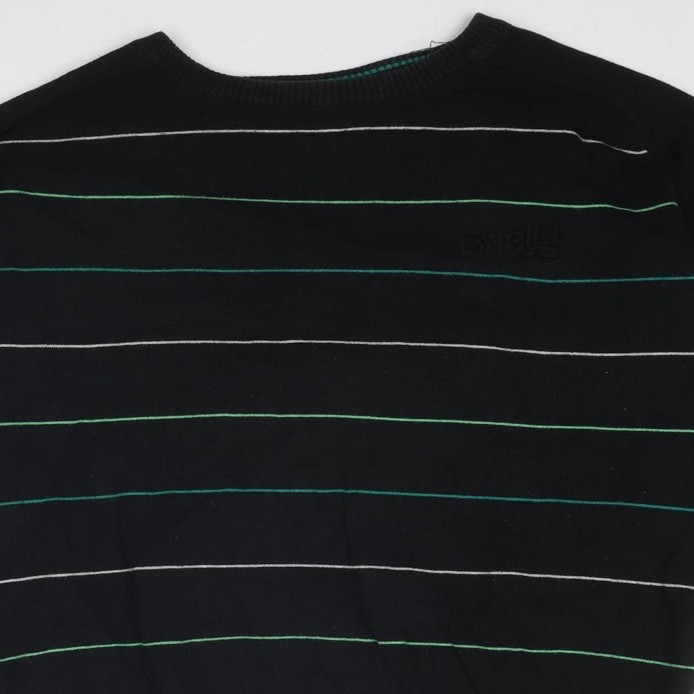 O'Neill Mens Black Round Neck Striped Cotton Pullover Jumper Size M Long Sleeve