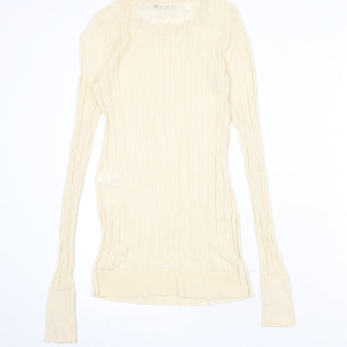NEXT Womens Beige Round Neck Viscose Pullover Jumper Size 6