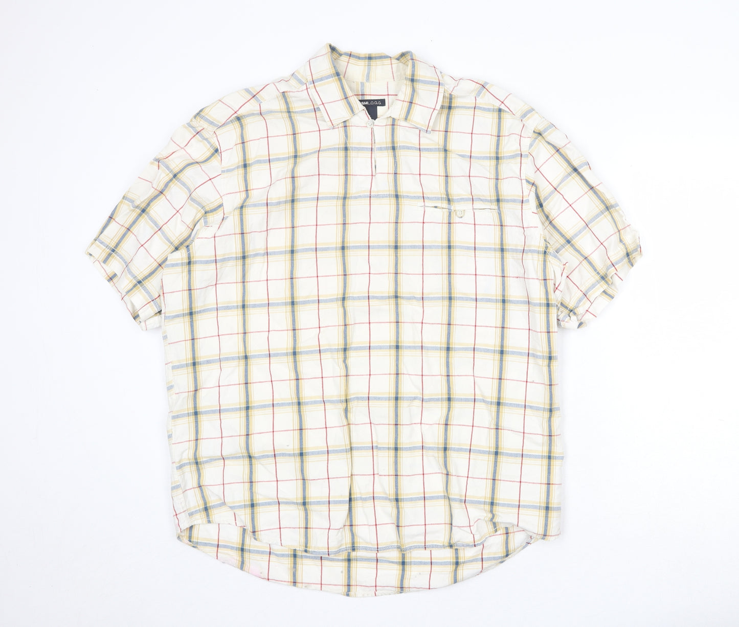 H&M Mens Beige Check Linen Button-Up Size L Collared Button