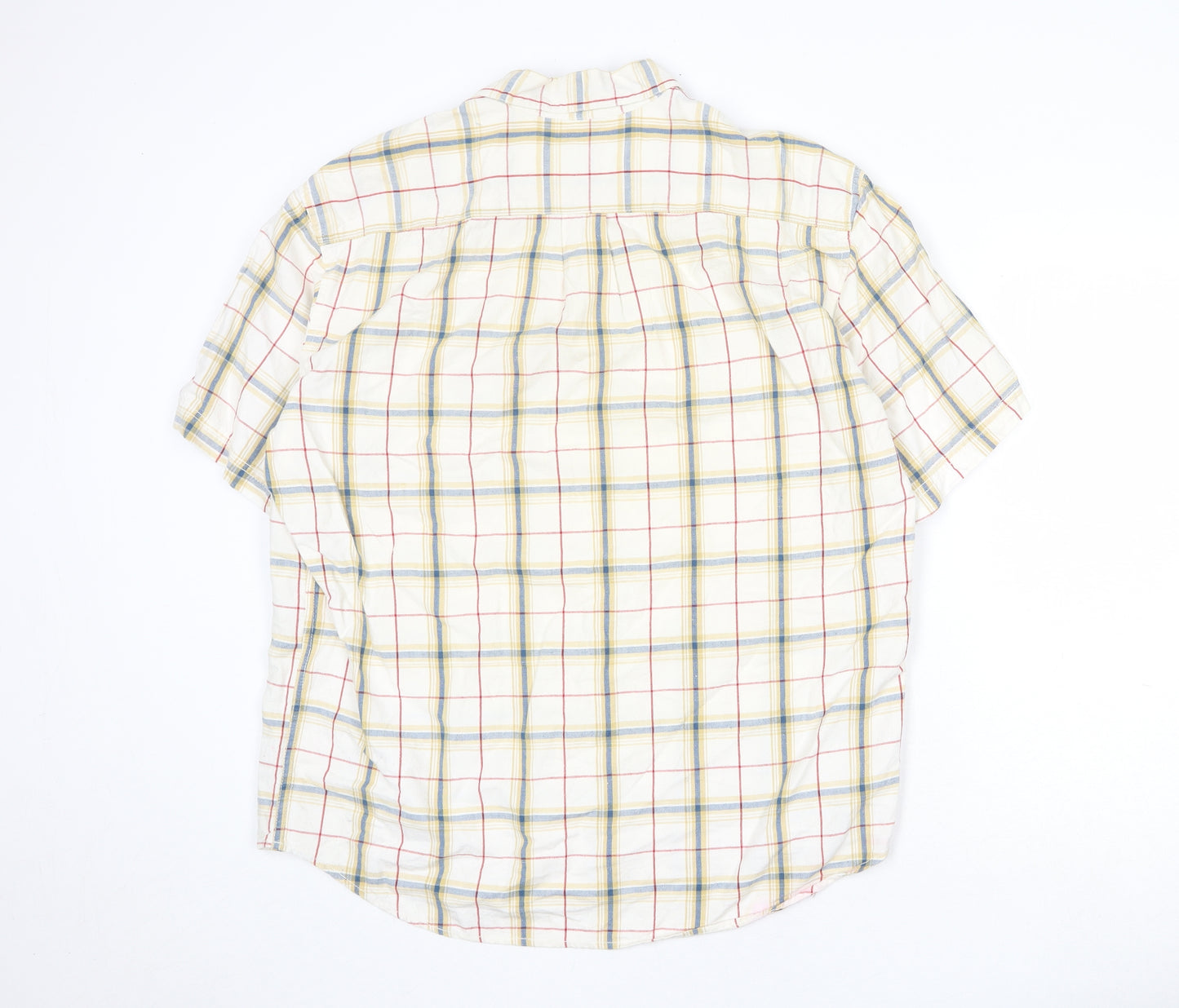 H&M Mens Beige Check Linen Button-Up Size L Collared Button